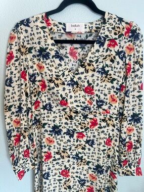 ba&sh Floral Wrap Midi Dress Parisian Boho Chic Long Sleeve Size 0 XS